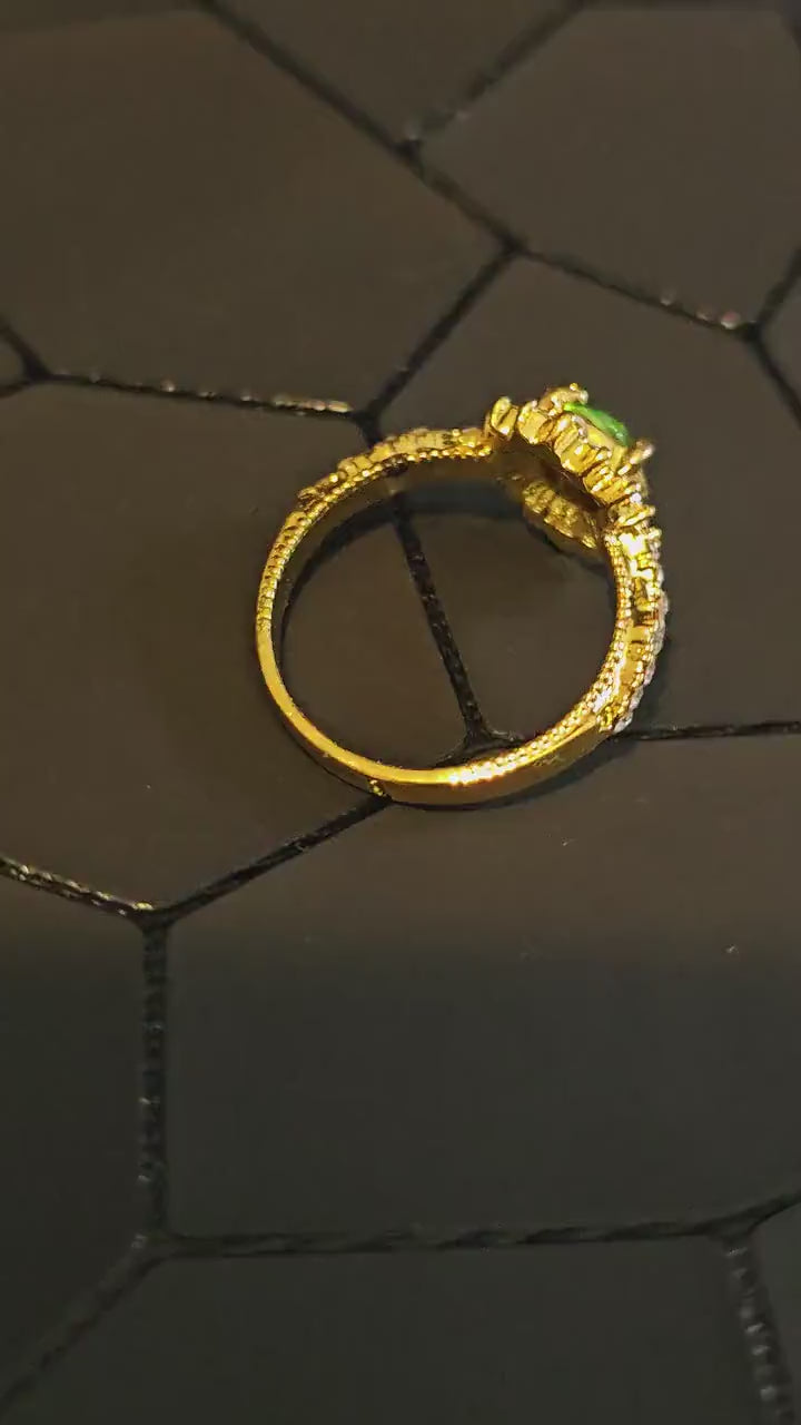 Uranium Glass Ring size 7 new Yellow Gold plated with a vintage 6 mm Round cut Uranium glass stone that glows under black /  UV light