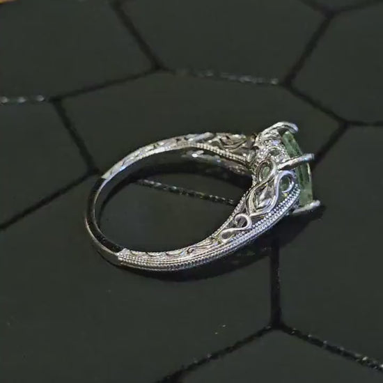 Uranium Glass Princess cut Ring size 7 in new Sterling Silver with clear refurbished Uranium glass stone that glows under black / UV light
