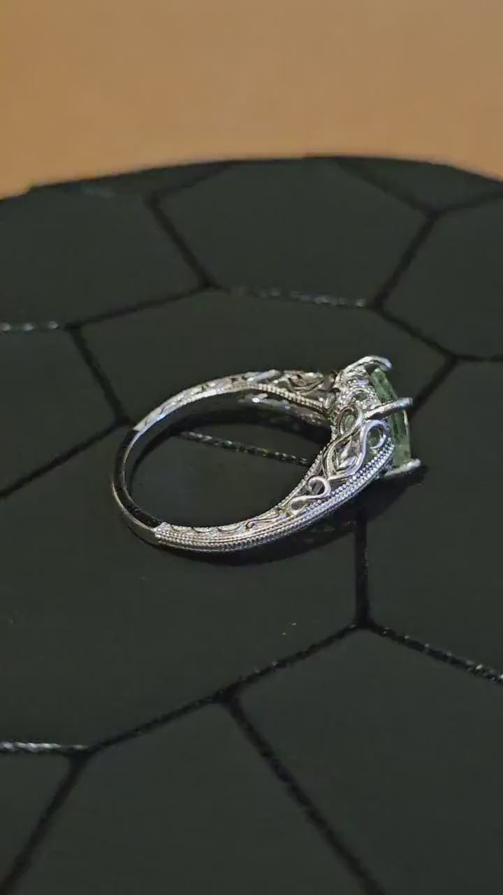 Uranium Glass Princess cut Ring size 7 in new Sterling Silver with clear refurbished Uranium glass stone that glows under black / UV light