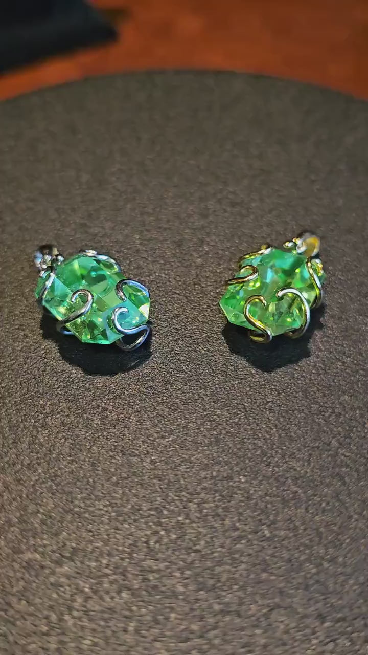 Uranium Glass Pendant in new Sterling Silver with a vintage Emerald cut 18x13 mm Uranium Glass stone glows under black / UV light