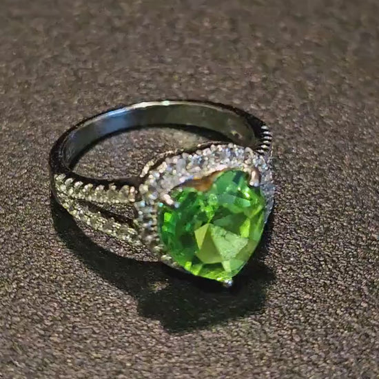 Uranium Glass Heart cut Ring size 6 through 8 new Sterling Silver with a vintage 10mm  Uranium glass stone that glows under black / UV light