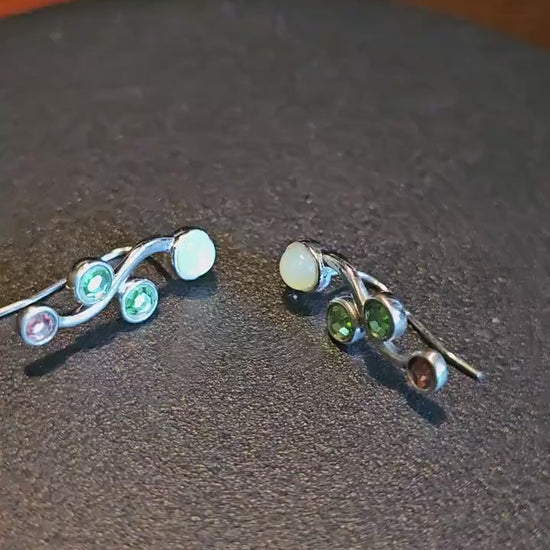 Uranium Glass Earrings in new Sterling Silver with Vintage round cut Uranium Glass stones in various sizes that glow under black/UV light