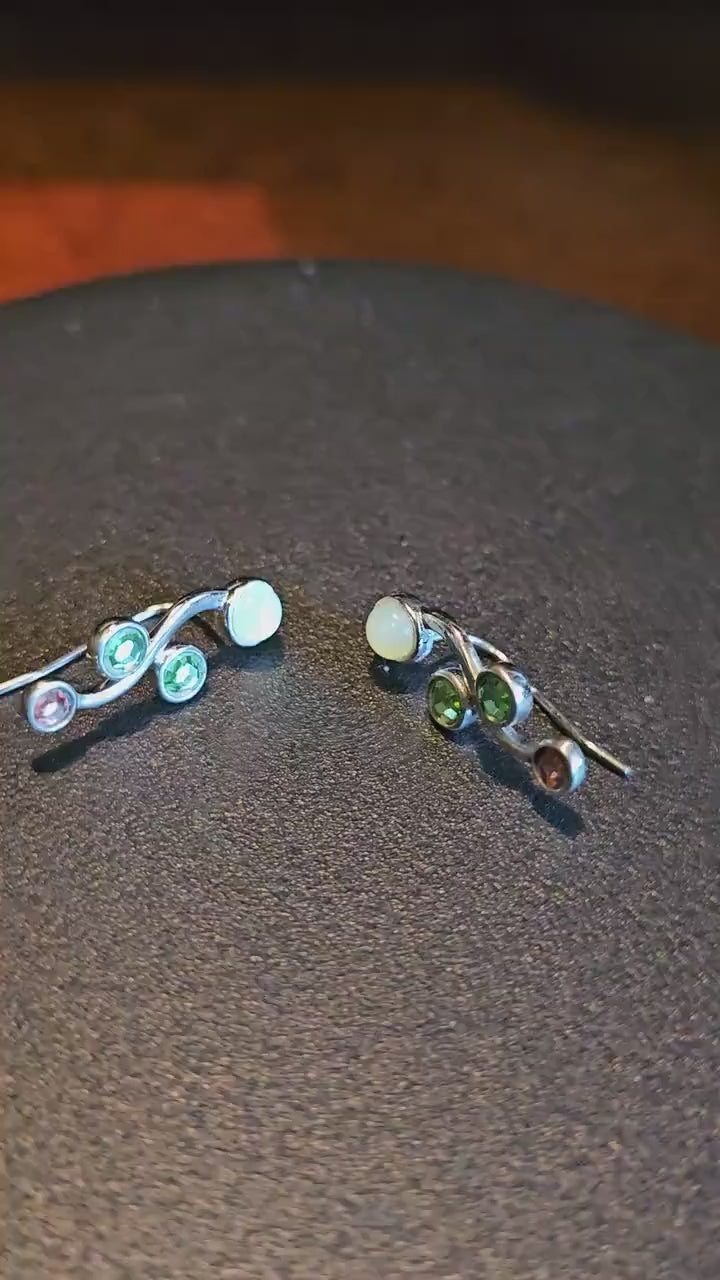 Uranium Glass Earrings in new Sterling Silver with Vintage round cut Uranium Glass stones in various sizes that glow under black/UV light