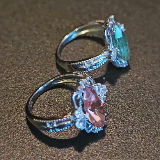 Uranium Glass Marquise cut Ring all sizes Fleur De Lis style Sterling Silver vintage Uranium glass stone that glows under black / UV light