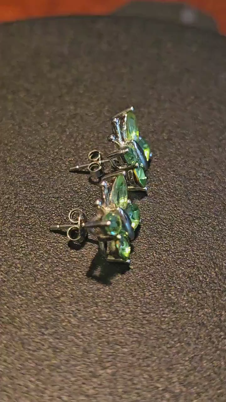 Uranium Glass Earrings in new Sterling Silver butterfly design with Vintage Uranium Glass stones, glows under black/UV light