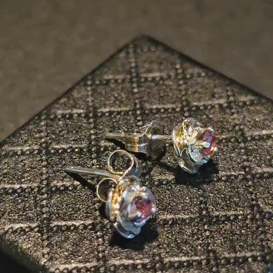 Uranium Glass Rose Earrings in Sterling Silver with Vintage Pink Uranium Glass stones, glows under black/UV light