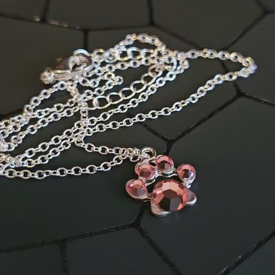 Uranium Glass Pendant "puppy paw" style with Stainless Steel chain vintage rare Pink Uranium Glass stones that glow under black / UV light