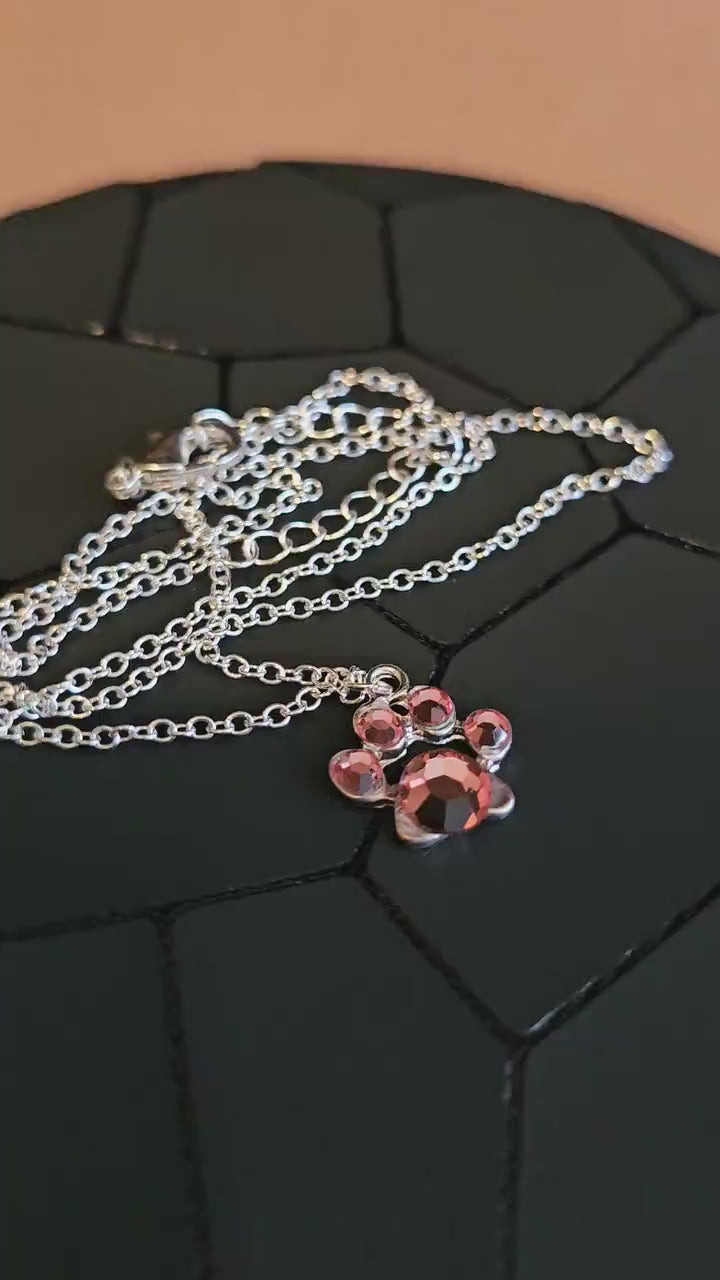 Uranium Glass Pendant "puppy paw" style with Stainless Steel chain vintage rare Pink Uranium Glass stones that glow under black / UV light