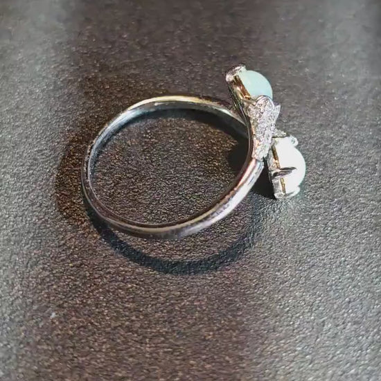 Uranium Glass Adjustable Ring  new Sterling Silver Round cut 5 mm opal colored vintage Uranium glass stones glows under black / UV light