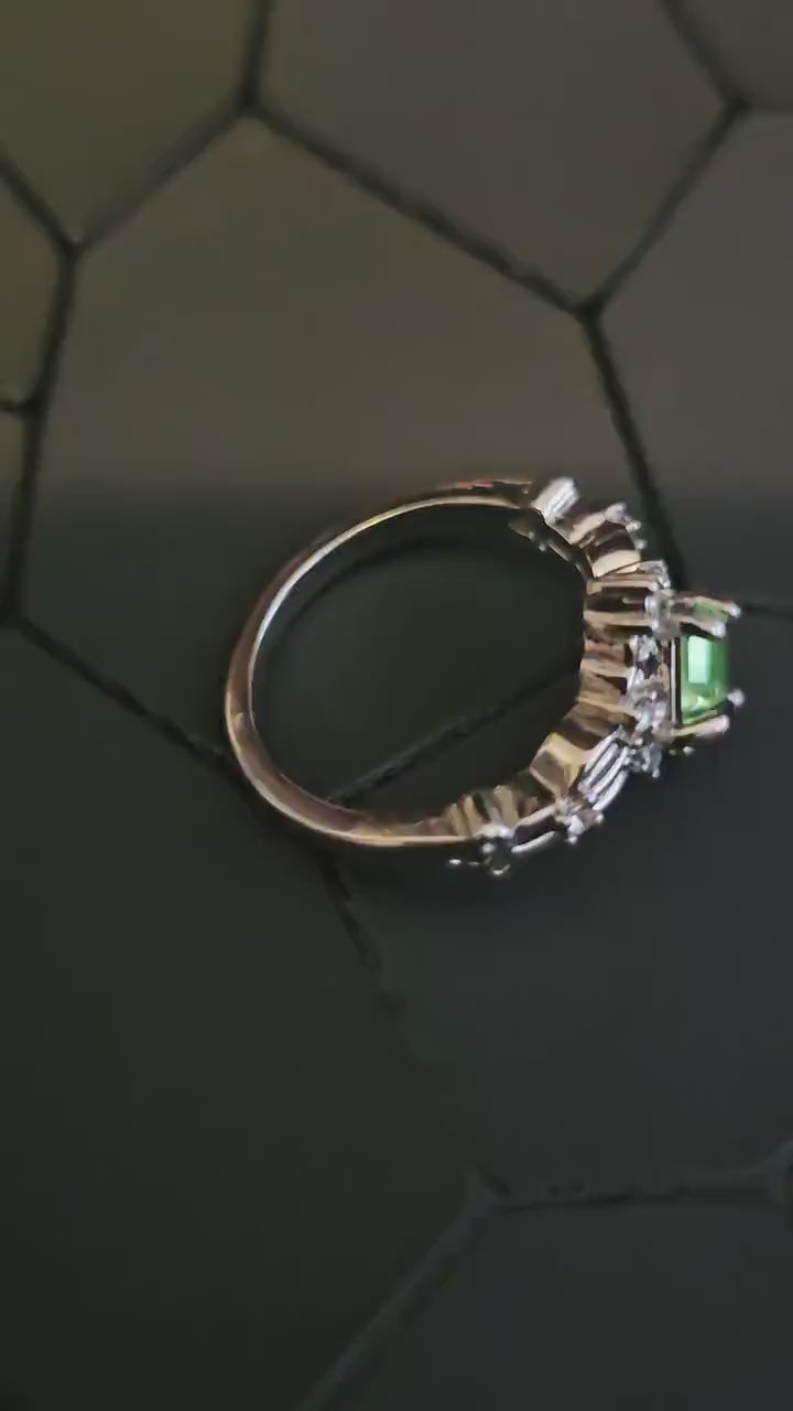 Uranium Glass Princess cut Ring READ DESCRIPTION size 5/6/7 new Sterling Silver vintage Uranium glass stone that glows under black/UV light