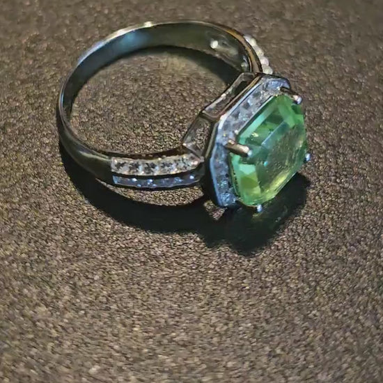 Uranium Glass Asscher cut Ring size 7.5 / 9.5 new Sterling Silver large vintage Uranium glass Square stone that glows under black / UV light