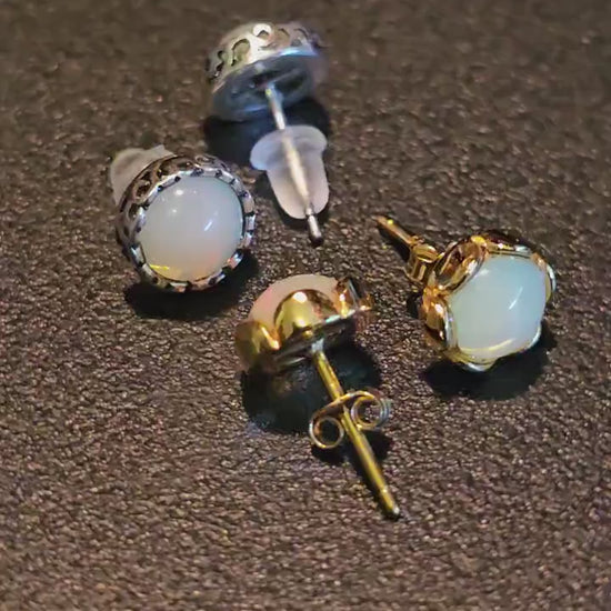 Uranium Glass Earrings in Sterling Silver or Gold-plated with Vintage 7 mm Round cut Uranium Glass stones that glow under black/UV light