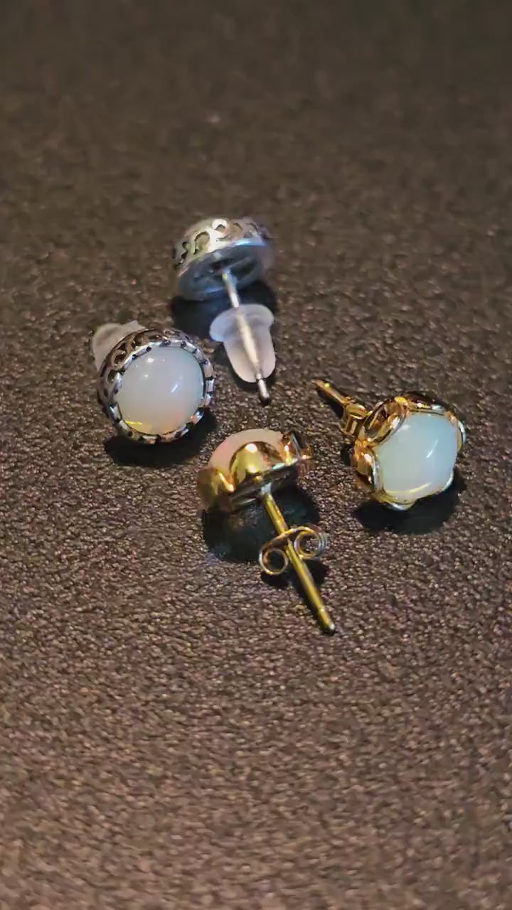 Uranium Glass Earrings in Sterling Silver or Gold-plated with Vintage 7 mm Round cut Uranium Glass stones that glow under black/UV light