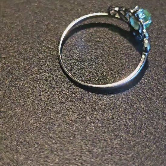 Uranium Glass Heart cut Ring size 6 to 10 new Sterling Silver with a vintage 5 mm Uranium glass stone that glows under black  UV light