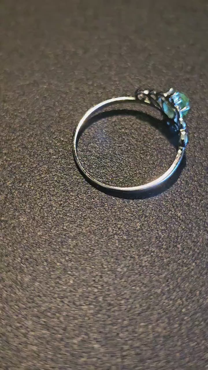 Uranium Glass Heart cut Ring size 6 to 10 new Sterling Silver with a vintage 5 mm Uranium glass stone that glows under black  UV light