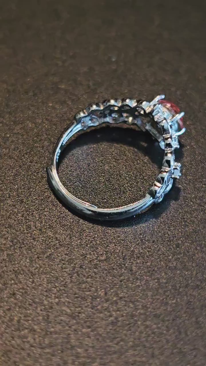 Uranium Glass Adjustable Ring new Sterling Silver with a rare vintage 6mm Pink Round cut Uranium glass stone that glows under black light