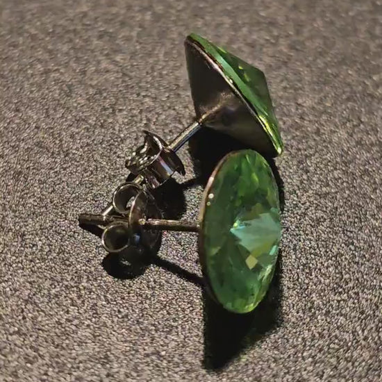 Uranium Glass Earrings in new Sterling Silver with Vintage 12 mm Round cut Rivolis cut Uranium Glass stones, that glow under black/UV light