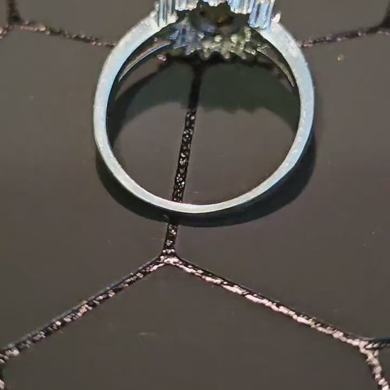 Uranium Glass Round cut Ring Halo style new Sterling Silver size 7 with vintage Yellow Uranium glass stone that glows under black / UV light