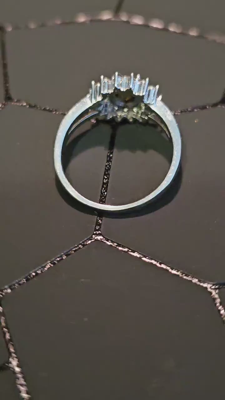 Uranium Glass Round cut Ring Halo style new Sterling Silver size 7 with vintage Yellow Uranium glass stone that glows under black / UV light