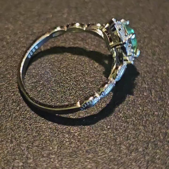 Uranium Glass Emerald cut Ring size 5 to 12 new Silver plated with a vintage 7x5 mm Uranium glass stone that glows under black/UV light