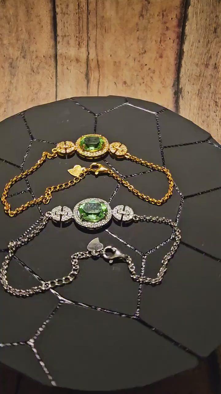 Uranium Glass Bracelet new Sterling Silver containing a vintage 10x8 mm Uranium glass Oval cut stone that glows under black / UV light