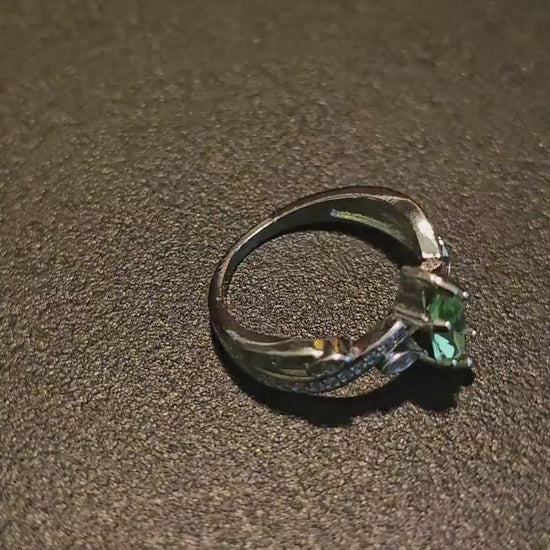 Uranium Glass Marquise cut Ring Size 7, 7.5, and 8 in new Sterling Silver with vintage Uranium glass stone that glows under black / UV light