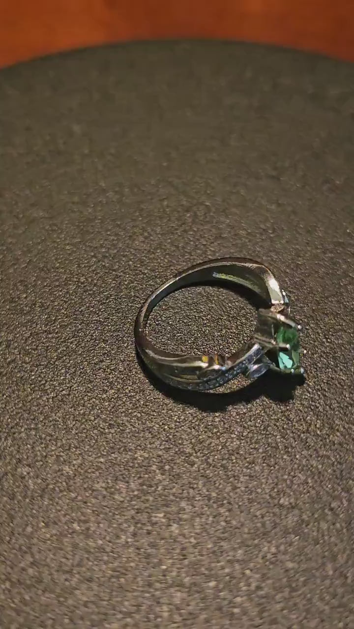 Uranium Glass Marquise cut Ring Size 7, 7.5, and 8 in new Sterling Silver with vintage Uranium glass stone that glows under black / UV light