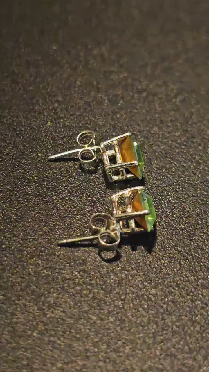 Uranium Glass Earrings in new Sterling Silver with Vintage Kite cut Uranium Glass stones, glows under black/UV light