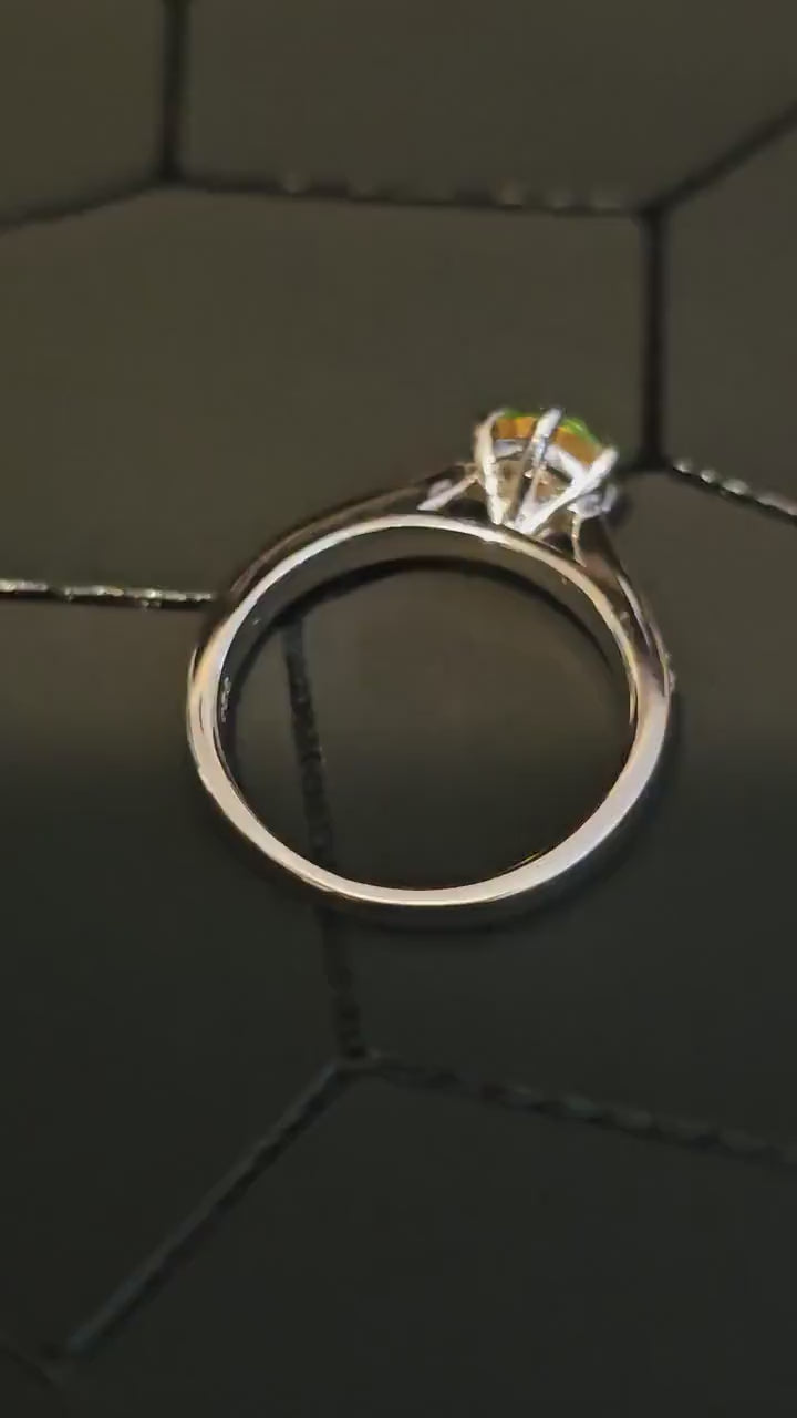 Uranium Glass Round cut Ring size 4, through size 11 in Sterling Silver vintage 6 mm Uranium glass stone that glows under black / UV light