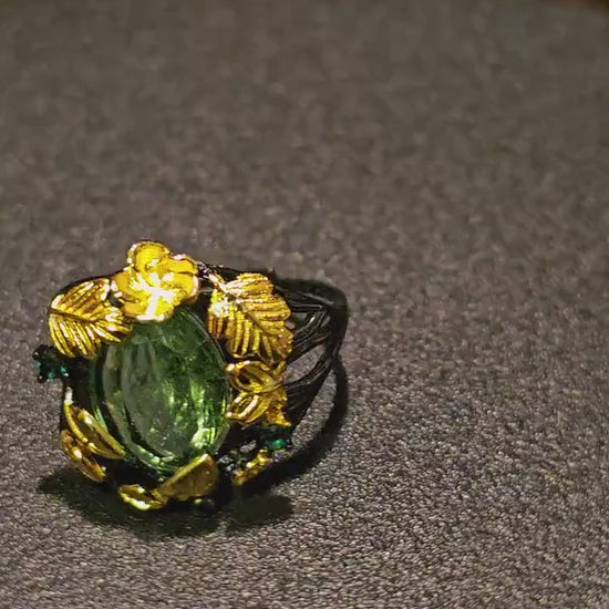 Uranium Glass Adjustable Ring in new Sterling Silver Italian style with large vintage Uranium glass Oval stone glows under black / UV light