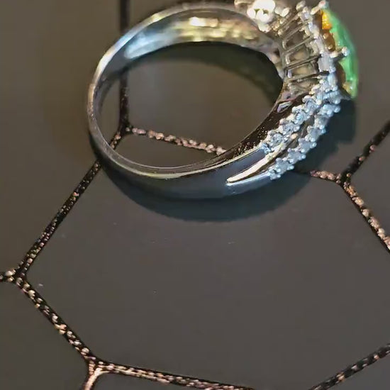 Uranium Glass Margarita cut Ring new Sterling Silver in size 9.5 with a vintage 9 mm Uranium glass stone that glows under black / UV light