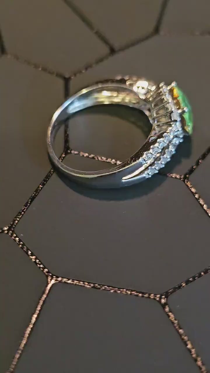 Uranium Glass Margarita cut Ring new Sterling Silver in size 9.5 with a vintage 9 mm Uranium glass stone that glows under black / UV light