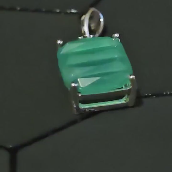 Uranium Glass Pendant new Sterling Silver setting with a 12x10 mm vintage Emerald cut, Uranium Glass stone that glows under black / UV light