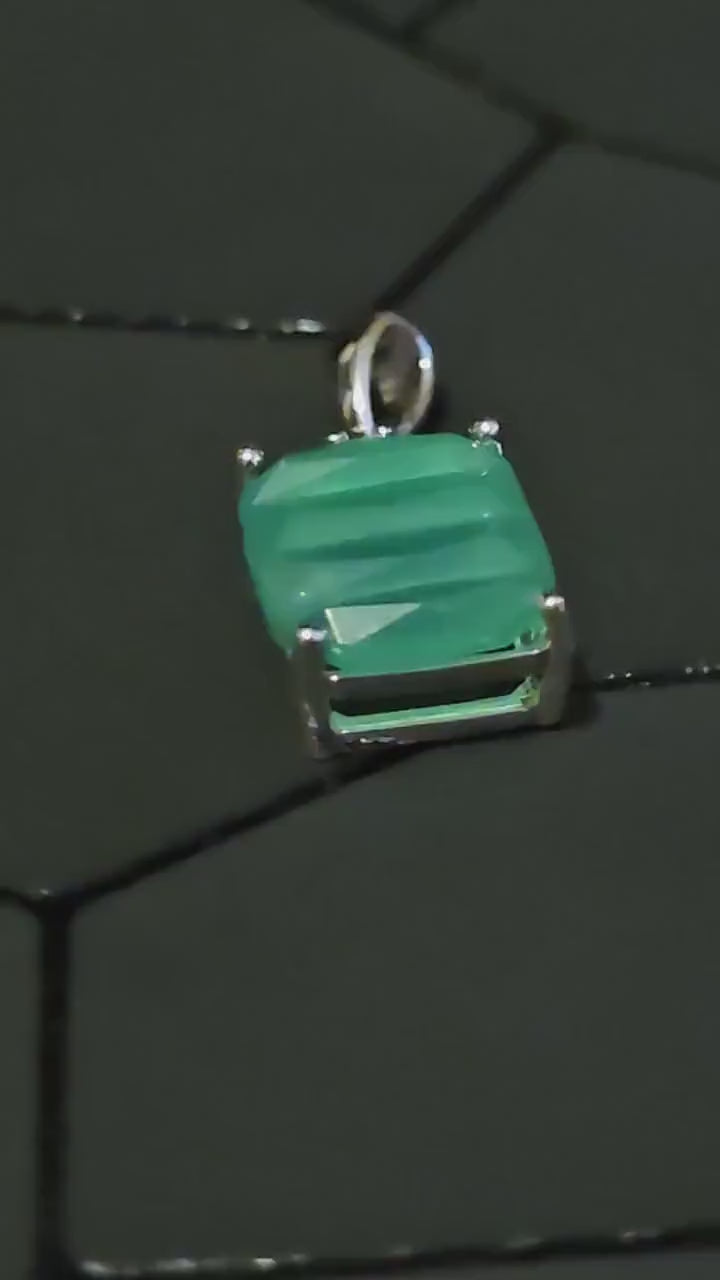 Uranium Glass Pendant new Sterling Silver setting with a 12x10 mm vintage Emerald cut, Uranium Glass stone that glows under black / UV light