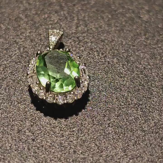 Uranium Glass Pendant in new Sterling Silver setting with a vintage 10x8 mm Oval cut Uranium Glass stone that glows under black / UV light