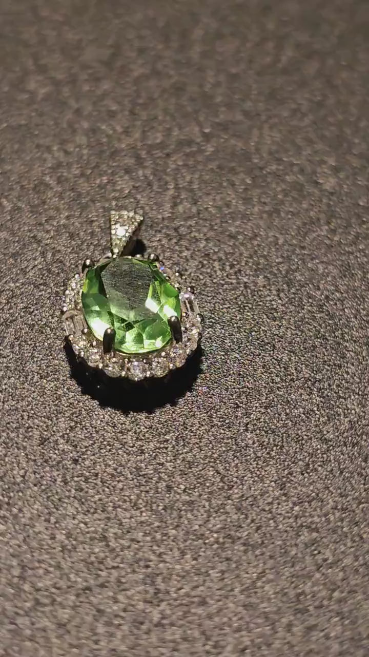 Uranium Glass Pendant in new Sterling Silver setting with a vintage 10x8 mm Oval cut Uranium Glass stone that glows under black / UV light