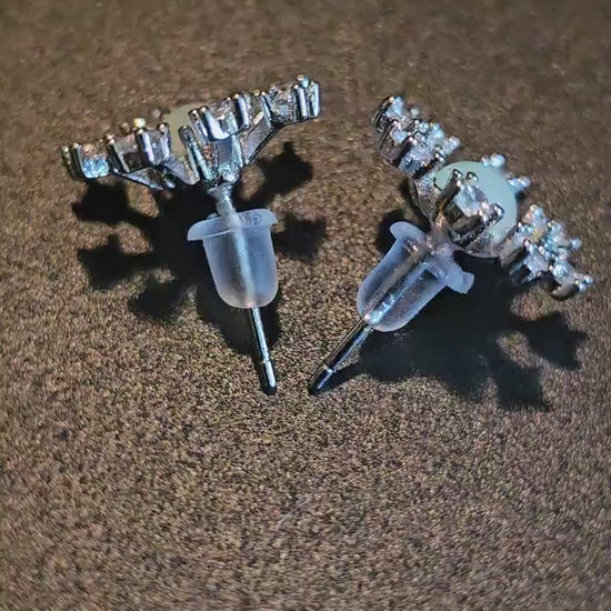 Uranium Glass Earrings Snowflake style in new Sterling Silver with Vintage Round cut Uranium Glass stones that glow under black/UV light