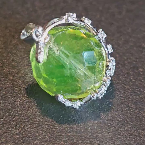 Uranium Glass Pendant in new Sterling Silver with a huge Czechoslovakian 16 mm round Uranium Glass bead that glows under black / UV light