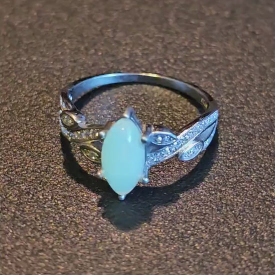 Uranium Glass Marquise cut Ring Size 6, 7, 8, 9, and 10 new Sterling Silver vintage Uranium glass stone that glows under black / UV light