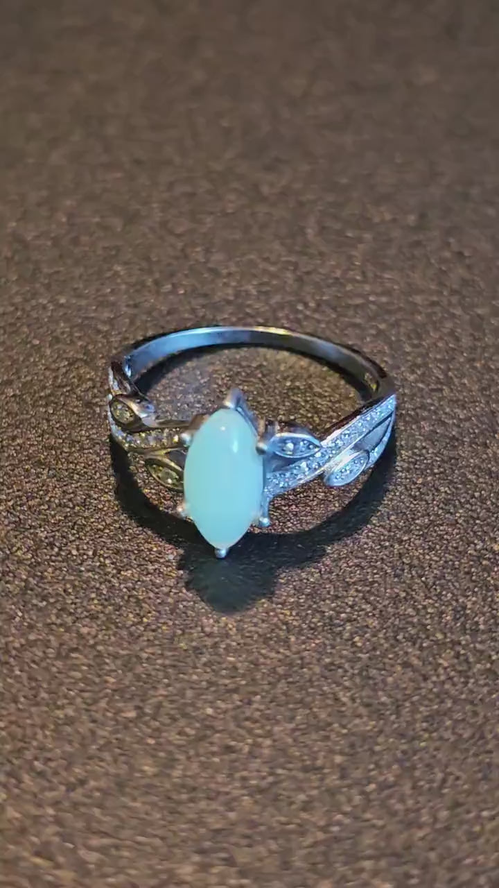 Uranium Glass Marquise cut Ring Size 6, 7, 8, 9, and 10 new Sterling Silver vintage Uranium glass stone that glows under black / UV light