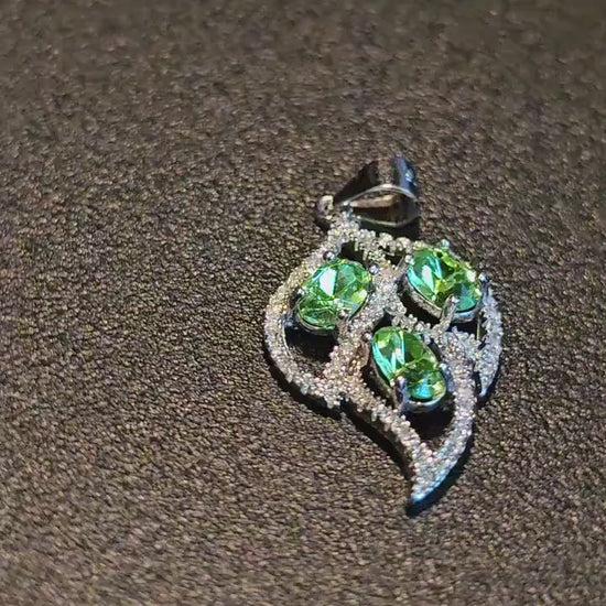 Uranium Glass Pendant new Sterling Silver with three vintage Oval cut 6x4 mm vintage Uranium Glass stones glows under black / UV light