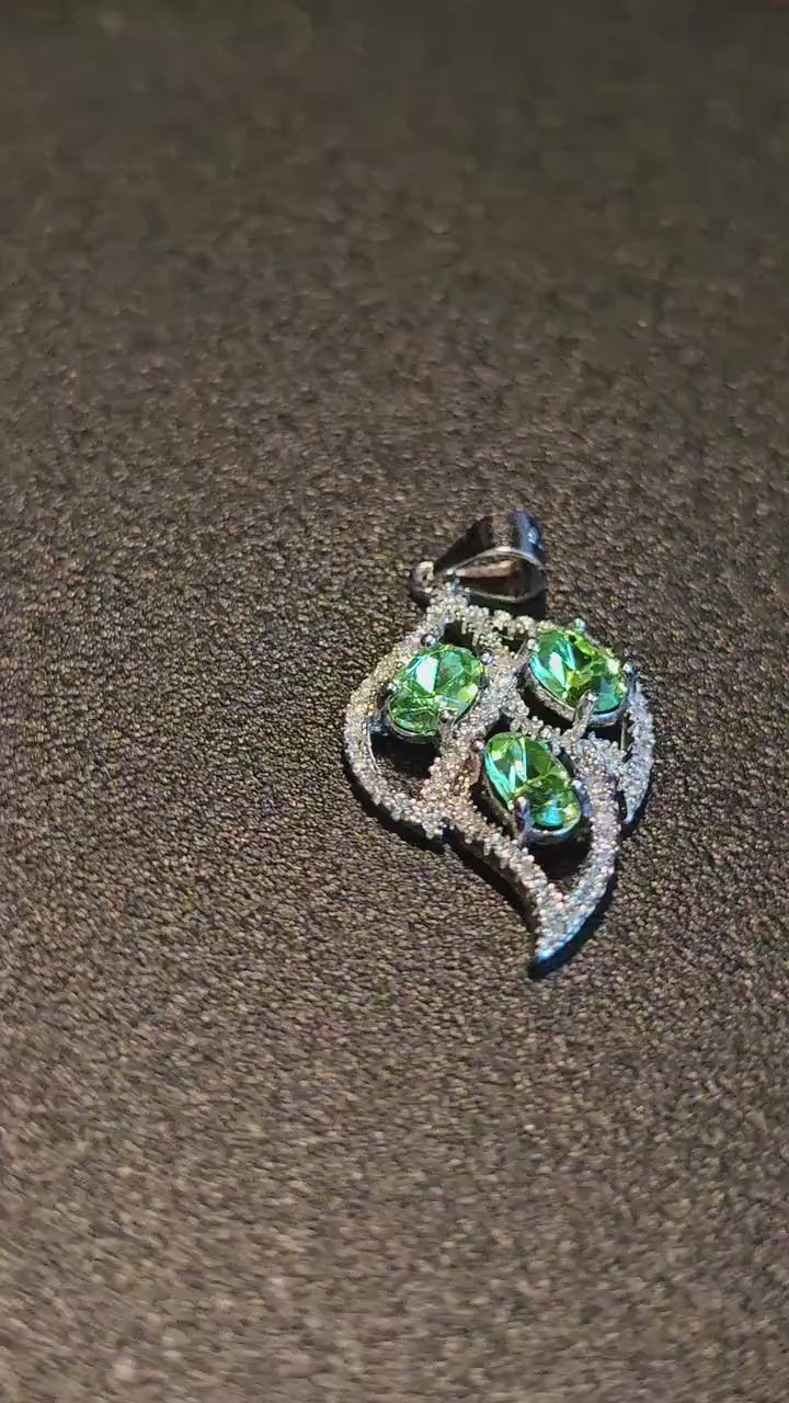 Uranium Glass Pendant new Sterling Silver with three vintage Oval cut 6x4 mm vintage Uranium Glass stones glows under black / UV light