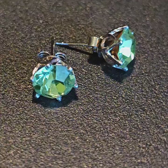 Uranium Glass Earrings in new Lotus style Sterling Silver with Vintage 8 mm round cut Uranium Glass stones, that glow under black/UV light