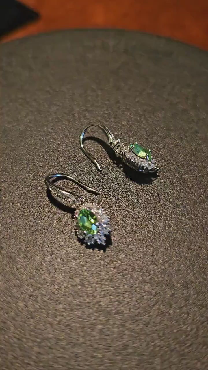 Uranium Glass Earrings in new Sterling Silver with Vintage5x7 mm Oval cut Uranium Glass stones that glow under black/UV light
