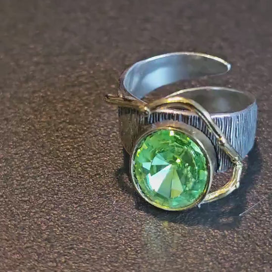 Uranium Glass Men's Ring Adjustable size with a 12x10 mm vintage Uranium glass Oval cut stone that glows under black / UV light