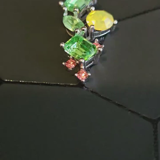 Uranium Glass Pendant in new Sterling Silver READ DESCRIPTION with multiple vintage Uranium glass stones that glows under black / UV light
