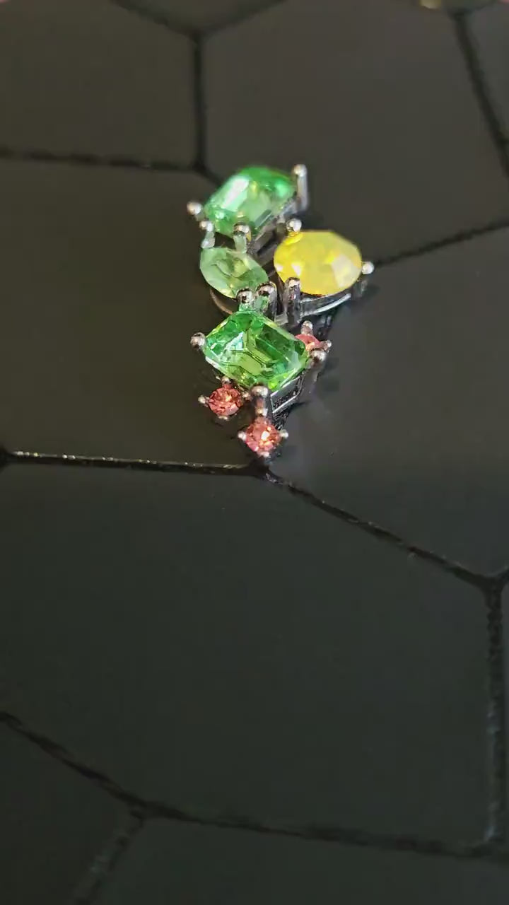 Uranium Glass Pendant in new Sterling Silver READ DESCRIPTION with multiple vintage Uranium glass stones that glows under black / UV light