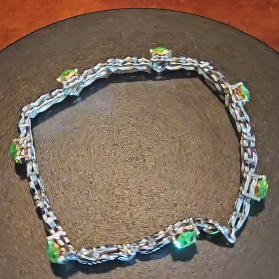 Uranium Glass Bracelet new Sterling Silver with 7 vintage Uranium glass Heart cut 6x6.5 mm stones that glow under black / UV light