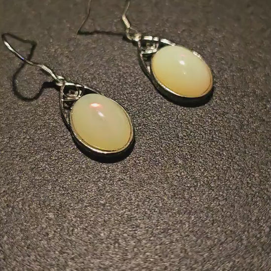 Uranium Glass Earrings in new Sterling Silver with Vintage 14x10 mm Oval cut Uranium Glass stones that glow under black/UV light