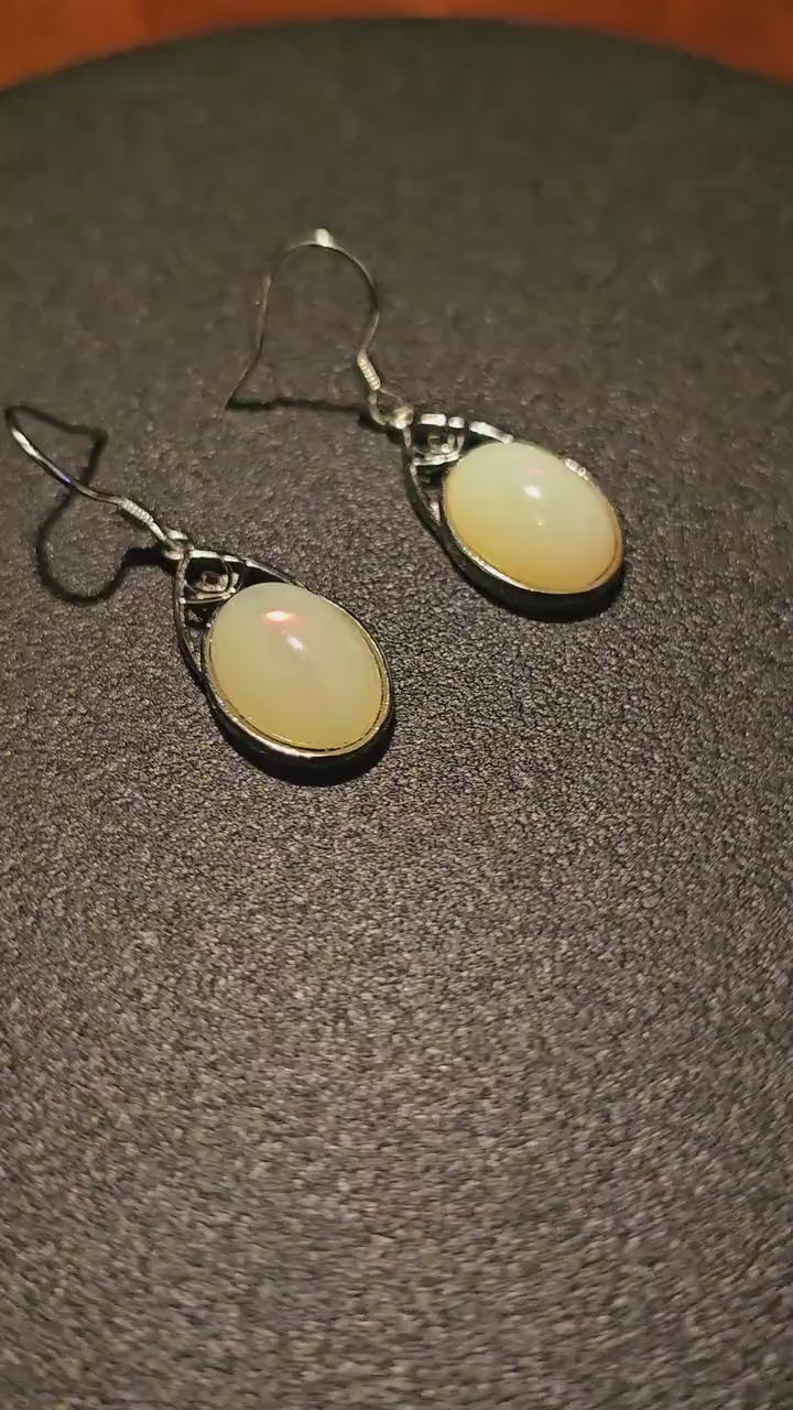 Uranium Glass Earrings in new Sterling Silver with Vintage 14x10 mm Oval cut Uranium Glass stones that glow under black/UV light